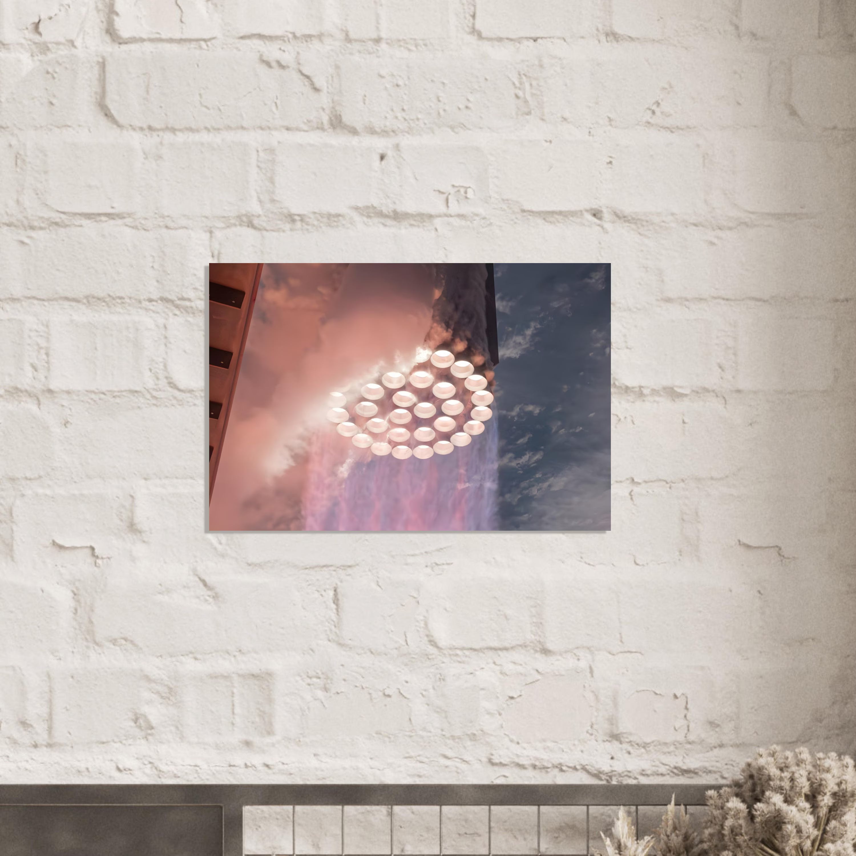 33 Raptor Engines Fire On Superheavy Rocket - Aluminium Poster