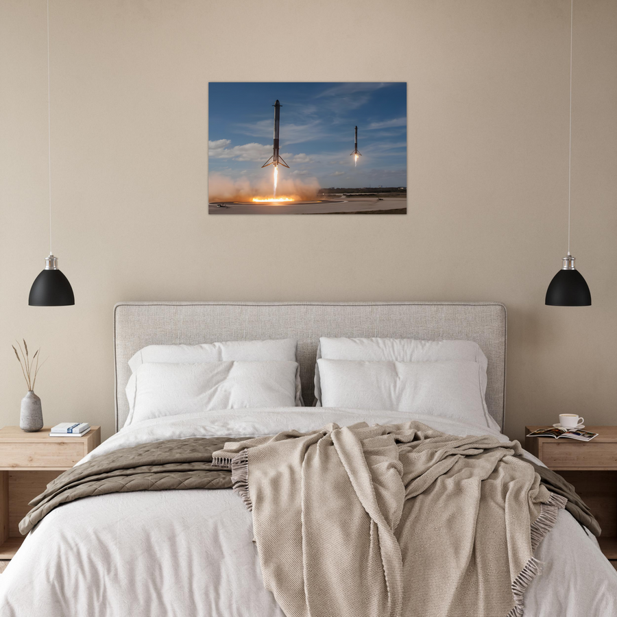 Dual SpaceX Falcon Heavy Landing - Aluminium Poster