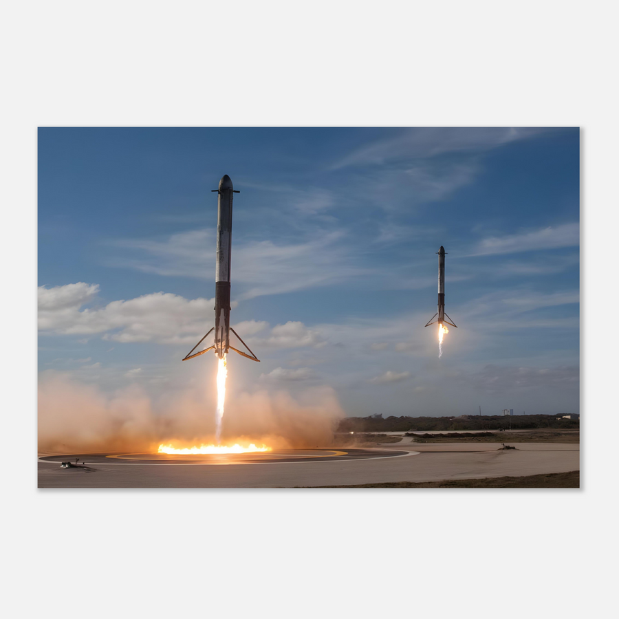 Dual SpaceX Falcon Heavy Landing - Aluminium Poster