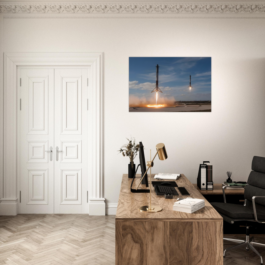 Dual SpaceX Falcon Heavy Landing - Aluminium Poster