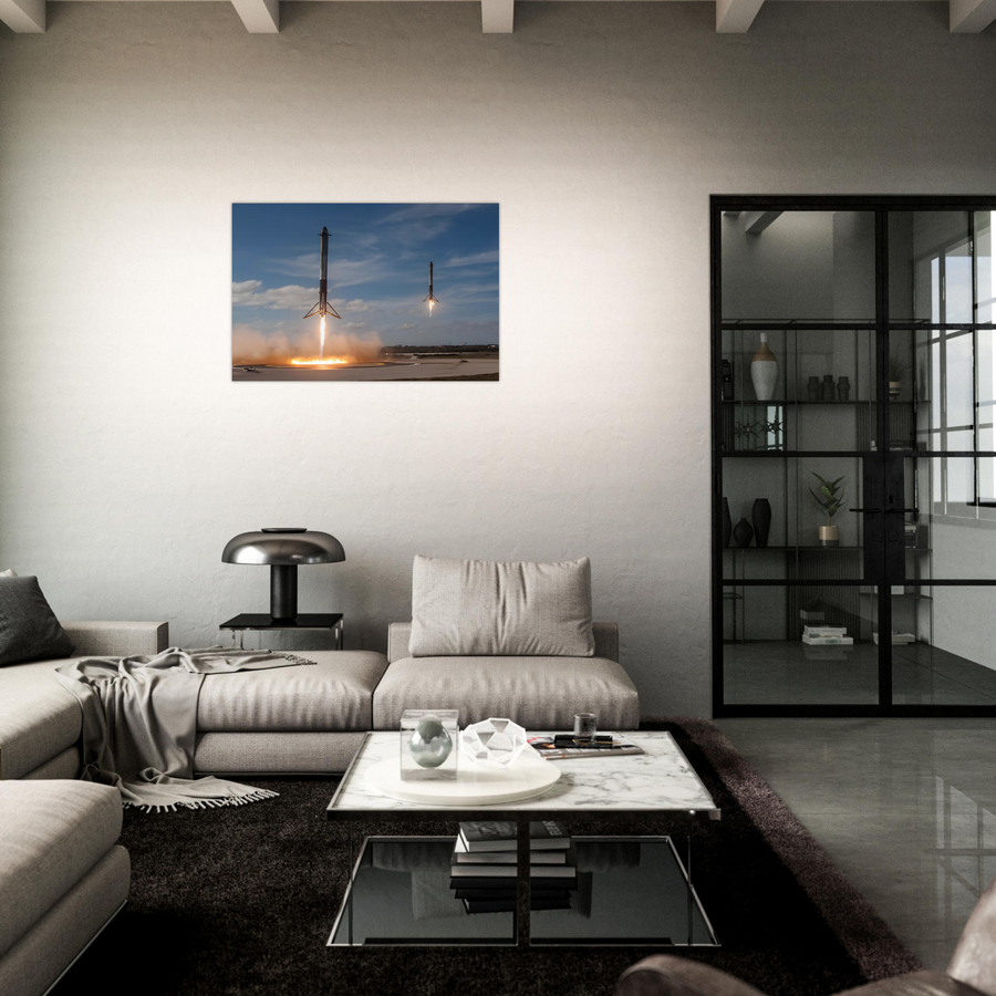 Dual SpaceX Falcon Heavy Landing - Aluminium Poster